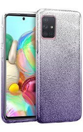 Луксозен силиконов гръб ТПУ с брокат за Samsung Galaxy A71 A715F преливащ сребристо към лилаво 